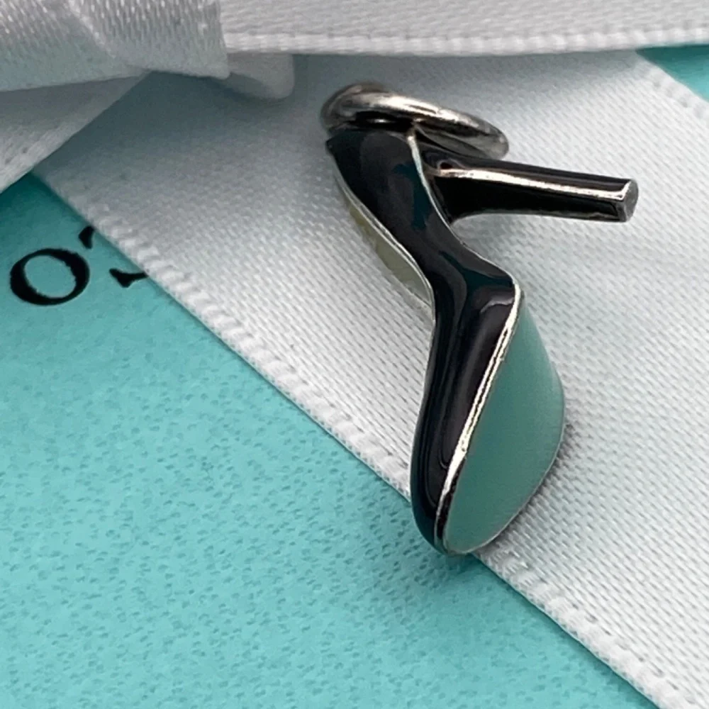 Tiffany & Co. sterling silver and black enamel high heel stiletto charm